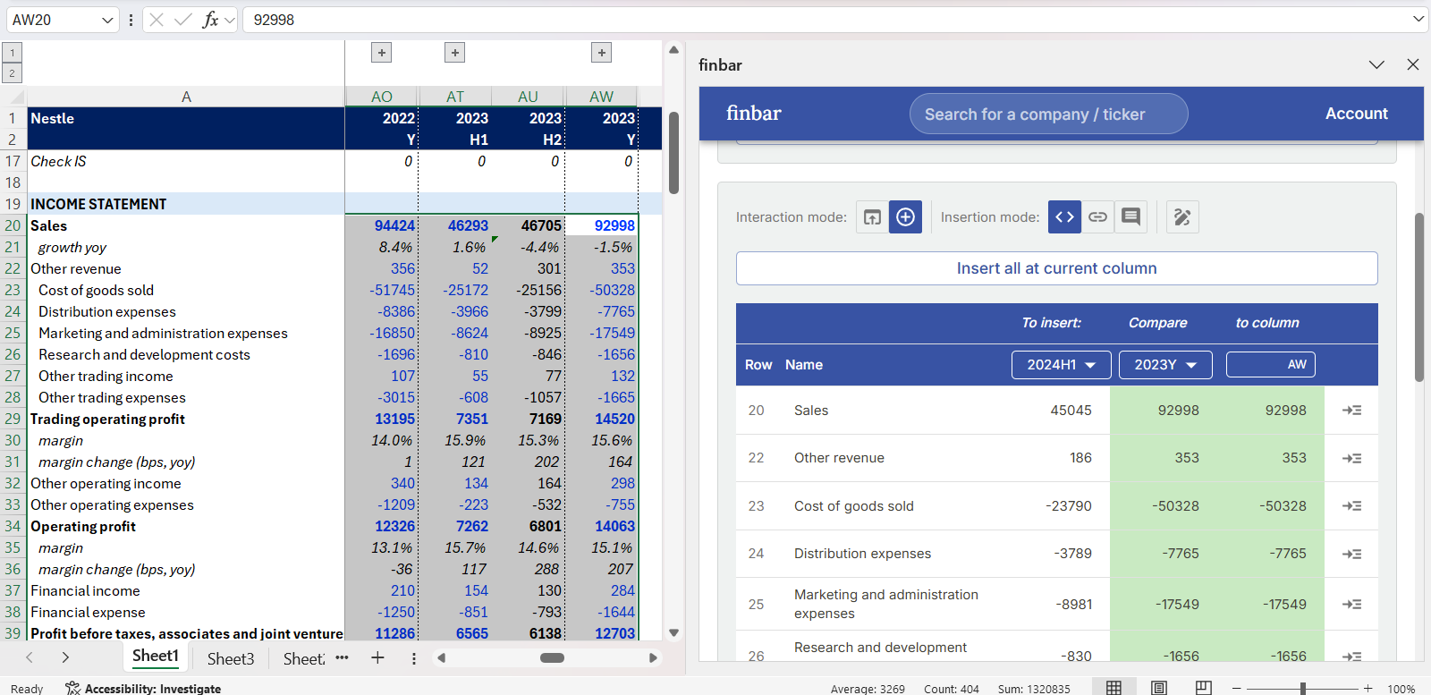 Finbar Excel Add-in - Integrated financial modeling tools